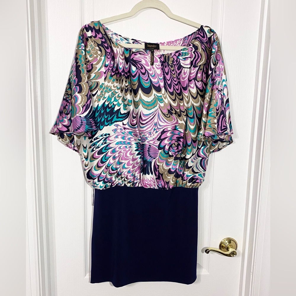 Y2K Laundry Shelli Segal SILK Patterned Bodice Knit Bodycon Skirt Mini Dress S